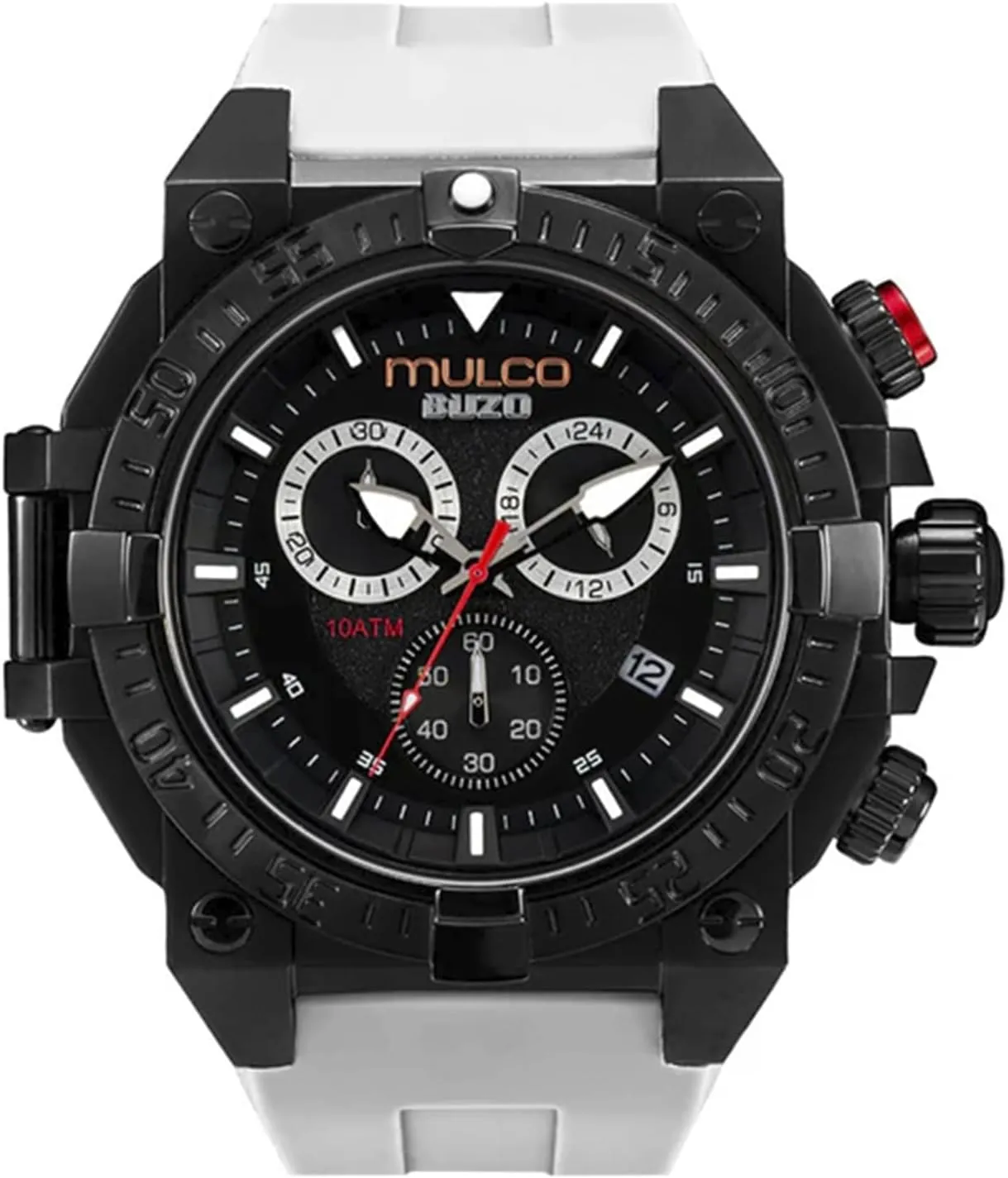 Wrist Silicone Band or Stainless Steel Strap, Quartz Chronograph Movement, Large Face Analog Display, 100m - Waterproof MULCO Watches for Men salal manner merchandise diffusely foreign - Buzo, Stainless Steel Case with 