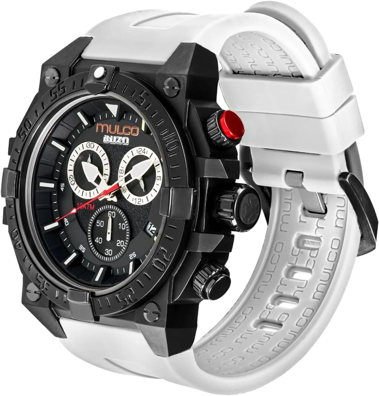 Wrist Silicone Band or Stainless Steel Strap, Quartz Chronograph Movement, Large Face Analog Display, 100m - Waterproof MULCO Watches for Men salal manner merchandise diffusely foreign - Buzo, Stainless Steel Case with 