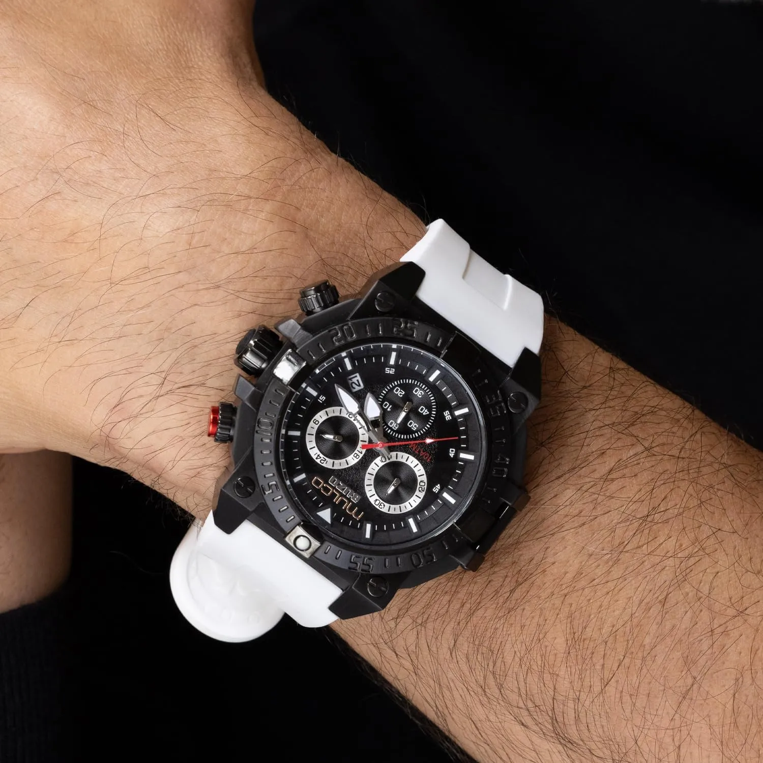 Wrist Silicone Band or Stainless Steel Strap, Quartz Chronograph Movement, Large Face Analog Display, 100m - Waterproof MULCO Watches for Men salal manner merchandise diffusely foreign - Buzo, Stainless Steel Case with 