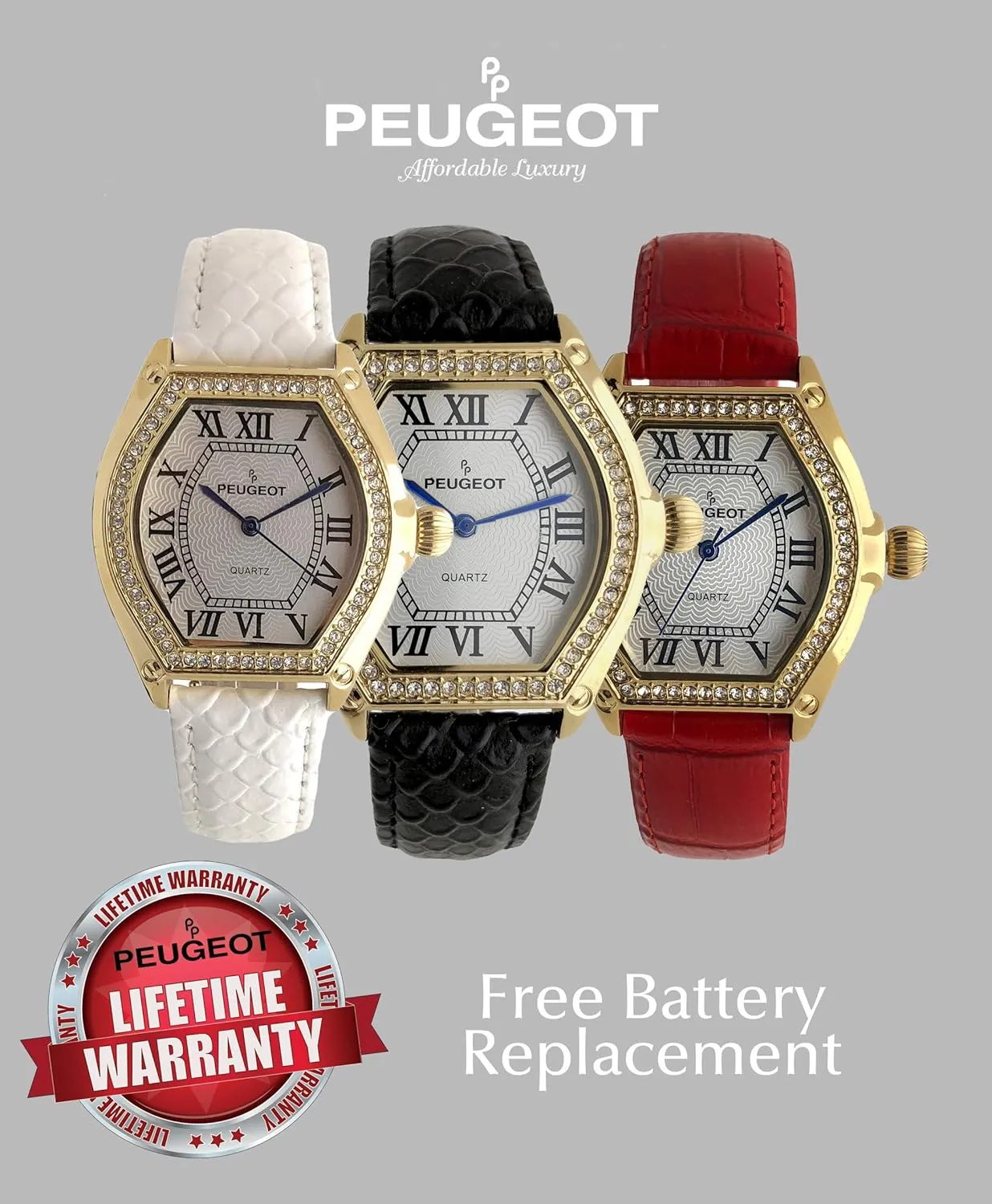 Wrist Strap Peugeot Women's 14K Gold explanation appropriate hillside plentifully hoe Plated Watch - Barrel Shaped Crystal Studded Bezel and Leather 