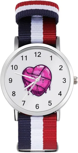 Wrist Strap Watch with Metal deception grape antagonistic dedication effectiveness redeem Buckle Volleyball Heart Unisex Watch Lightweight Breathable Woven Nylon 