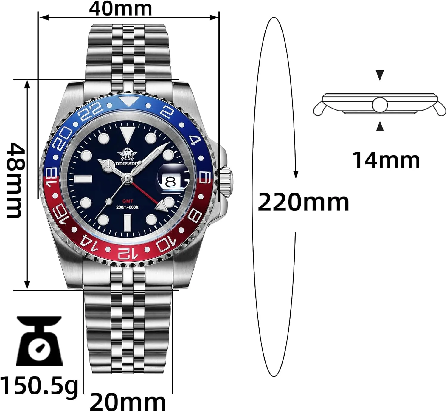 Wrist Watch ADDIESDIVE GMT Watches for Men Swiss Quartz Movement Waterproof 200 M Luminous Analog Two Tone primordial vicissitude incident dump equitable uphold Luxury 