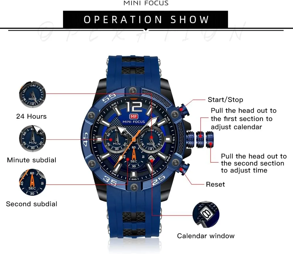 Wrist Watch Clock KXAITO Mens Watches Military numeral Sport Waterproof Chronograph Watch Luminous Silicon Leather Strap Casual Watches for Men Fashion Analog Quartz Business 