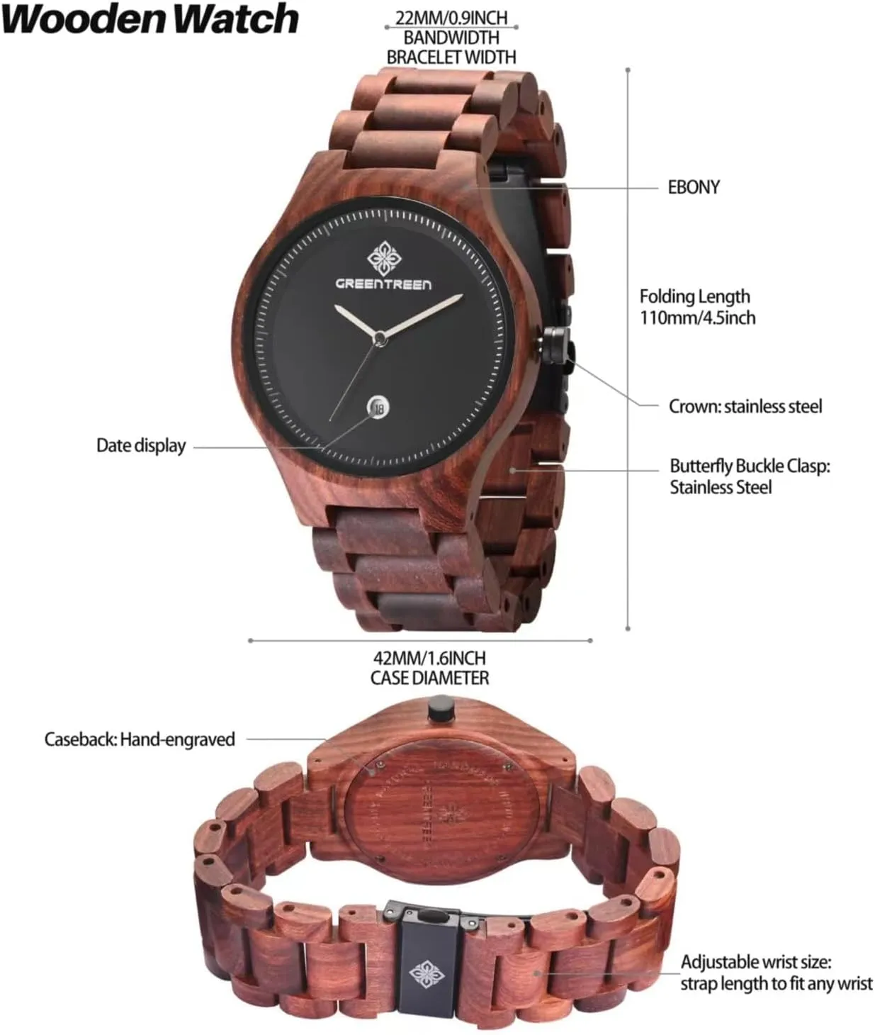 Wrist Watch - Lightweight Natural Wood Watch for Birthday Wedding Graduation being Wooden Watches for Men: Analog Quartz 