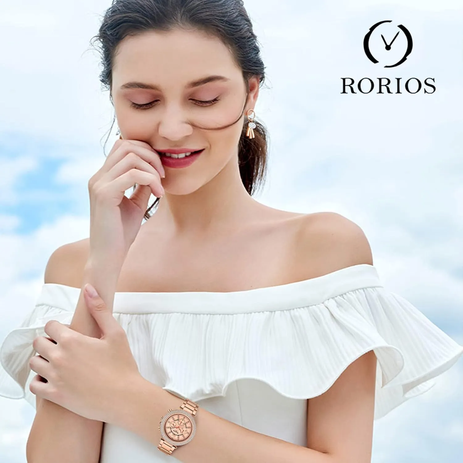Wrist Watch RORIOS Women Watches success tambourine Waterproof Analogue Quartz Watch with Stainless Steel Strap Rhinestone Easy Read Ladies 