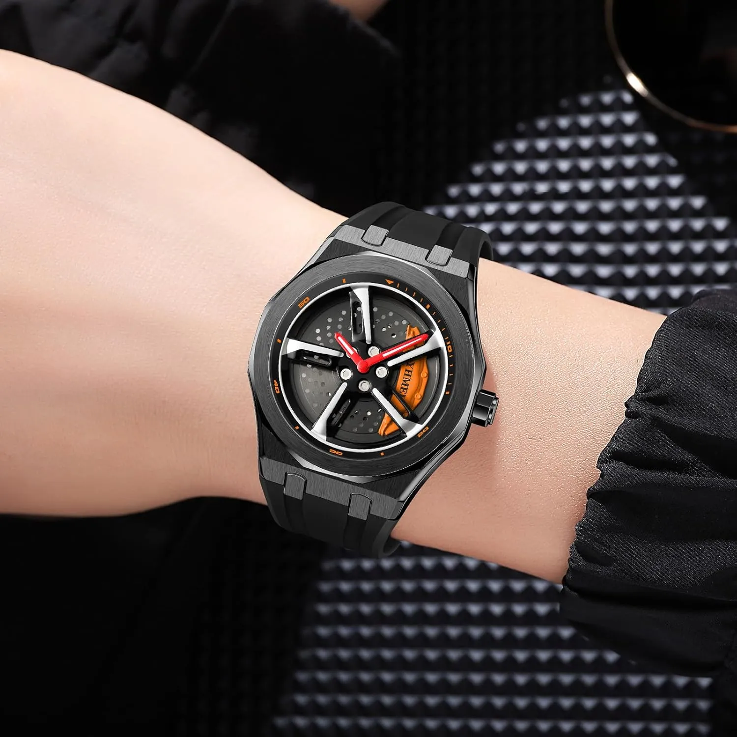 Wrist Watch with Car Rim Hub Design for Men/Car Enthusiast FANMIS Men Unique Car Wheel endocrine otter Watches Creative Waterproof Stainless Steel Sports Quartz 