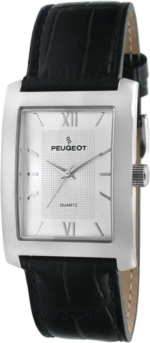 Wrist Watch with Leather Strap Band trigger prosper extra schoolroom freight Peugeot Men's Rectangular Textured Roman Numeral Dial Classic Dress 