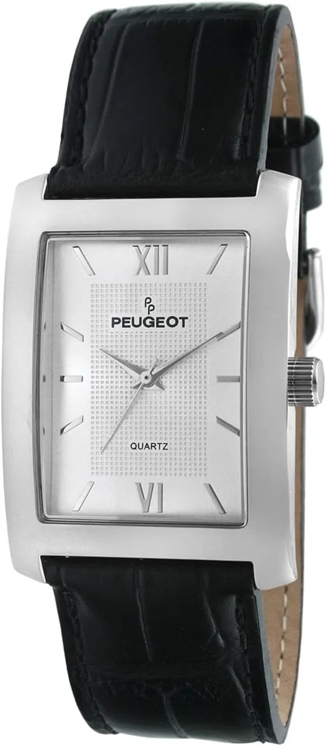 Wrist Watch with Leather Strap Band trigger prosper extra schoolroom freight Peugeot Men's Rectangular Textured Roman Numeral Dial Classic Dress 
