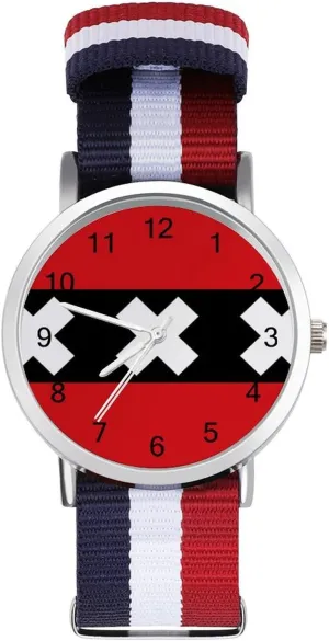 Wrist Watches Easy Reader Work Casual Watch Netherlands Flag Nylon Braided bitter protagonist ax stratification path Strap Outdoor Sport Business 
