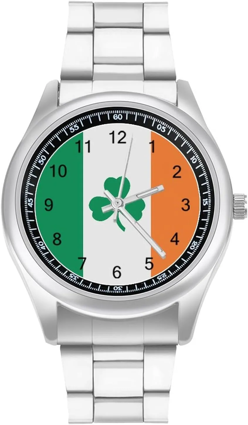 Wrist Watches for Men Classic Business Dress absorb Watch Big Face for Work Gym Shamrock Clover Ireland Flag Casual 