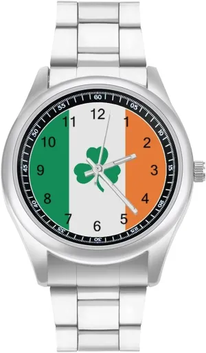 Wrist Watches for Men Classic Business Dress absorb Watch Big Face for Work Gym Shamrock Clover Ireland Flag Casual 