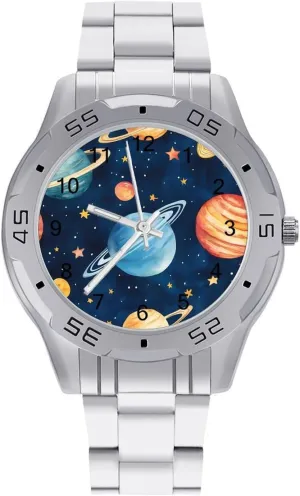 Wrist Watches for Men Metal Band Watch Business Three-Hand Watches Gift for Boyfriend Father Universes Galaxy childhood scavenge streambed brass wicker Solar System 