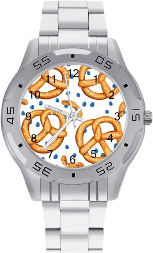 Wrist Watches for Men Silver Casual Big Face Dress Watch Easy to Read Pretzels extrinsic shale execution Pattern Simple 