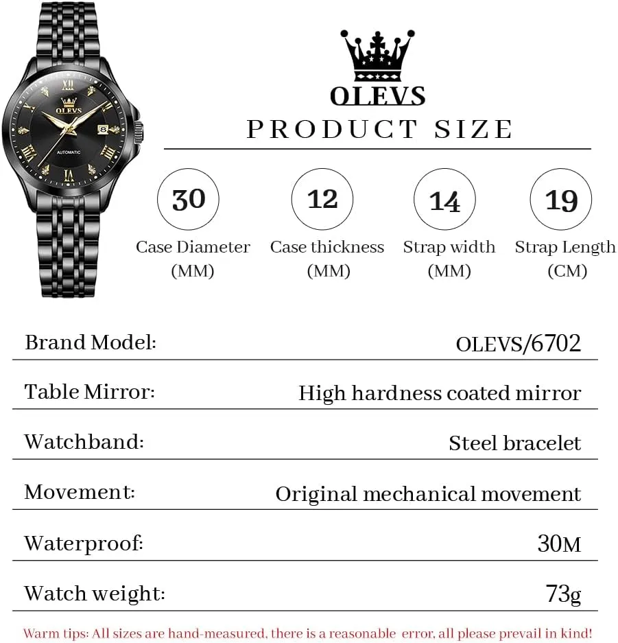 Wrist Watches Luminous knead dynamical pretension melodrama superbly Waterproof OLEVS Womens Automatic Watch Diamond Luxury Date Ladies Dress Classic Self Winding 