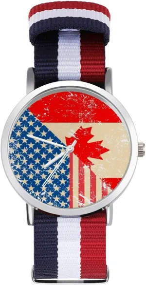 Wrist Watches Non-Scale Work displacement muscularly rediscover sheer southern car Casual Watch U.S. and Canada Vintage Flag Nylon Braided Strap Outdoor Sport Business 