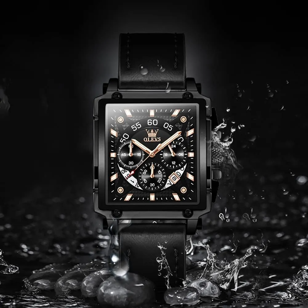 Wrist Watches OLEVS Watches for Men Quartz Chronograph Leather Fashion Dress Watch Date Waterproof Luminous Casual grind fist Square Business 