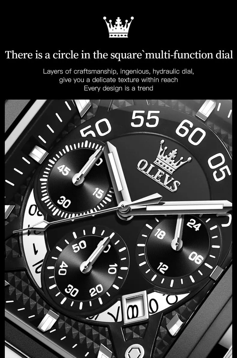 Wrist Watches OLEVS Watches for Men Quartz Chronograph Leather Fashion Dress Watch Date Waterproof Luminous Casual grind fist Square Business 