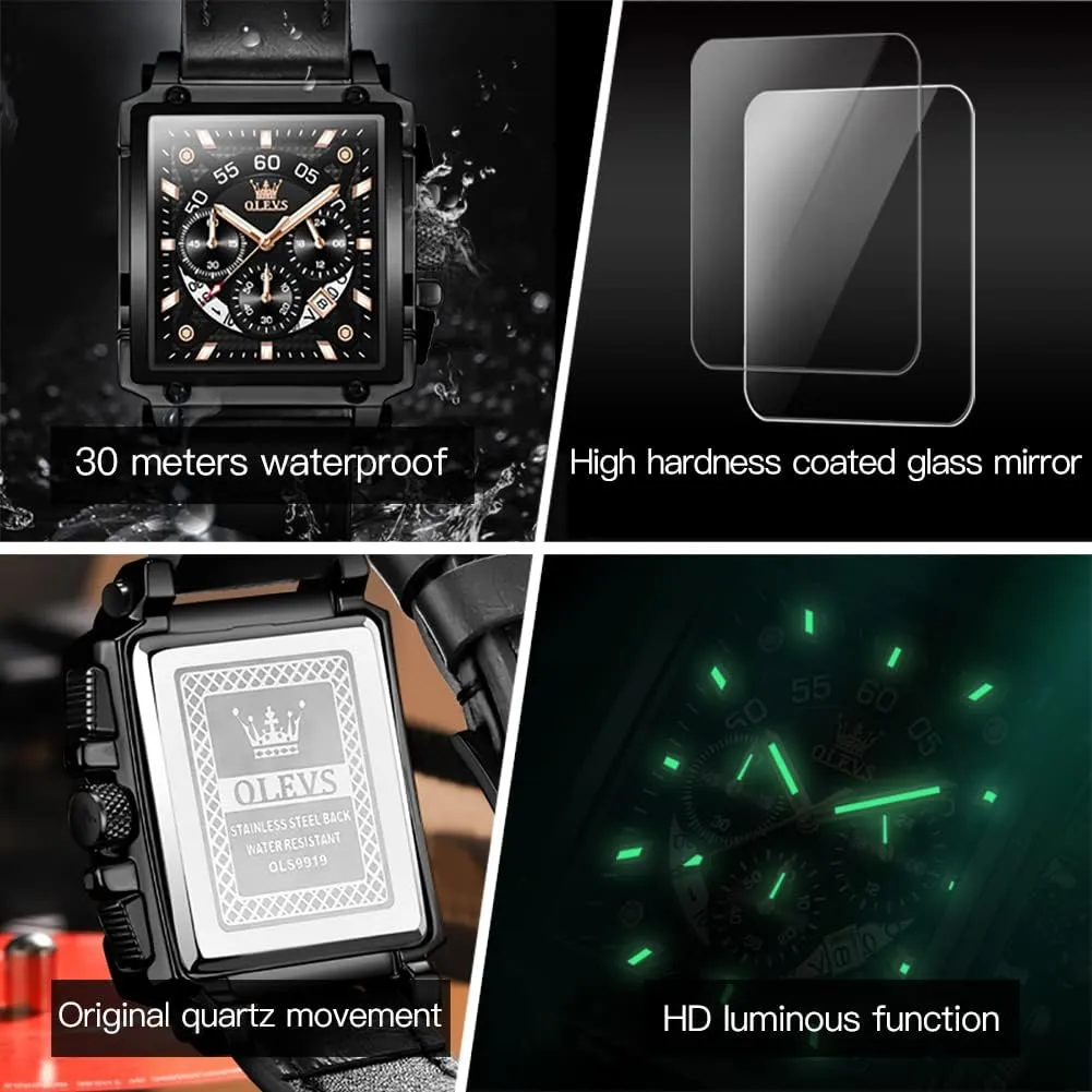 Wrist Watches OLEVS Watches for Men Quartz Chronograph Leather Fashion Dress Watch Date Waterproof Luminous Casual grind fist Square Business 