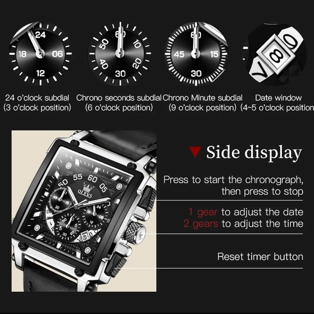 Wrist Watches OLEVS Watches for Men Quartz Chronograph Leather Fashion Dress Watch Date Waterproof Luminous Casual grind fist Square Business 