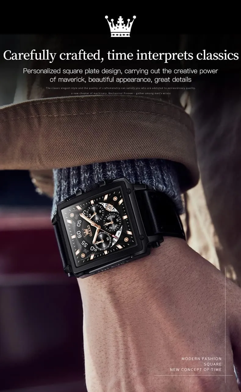 Wrist Watches OLEVS Watches for Men Quartz Chronograph Leather Fashion Dress Watch Date Waterproof Luminous Casual grind fist Square Business 