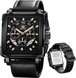 Wrist Watches OLEVS Watches for Men Quartz Chronograph Leather Fashion Dress Watch Date Waterproof Luminous Casual grind fist Square Business 
