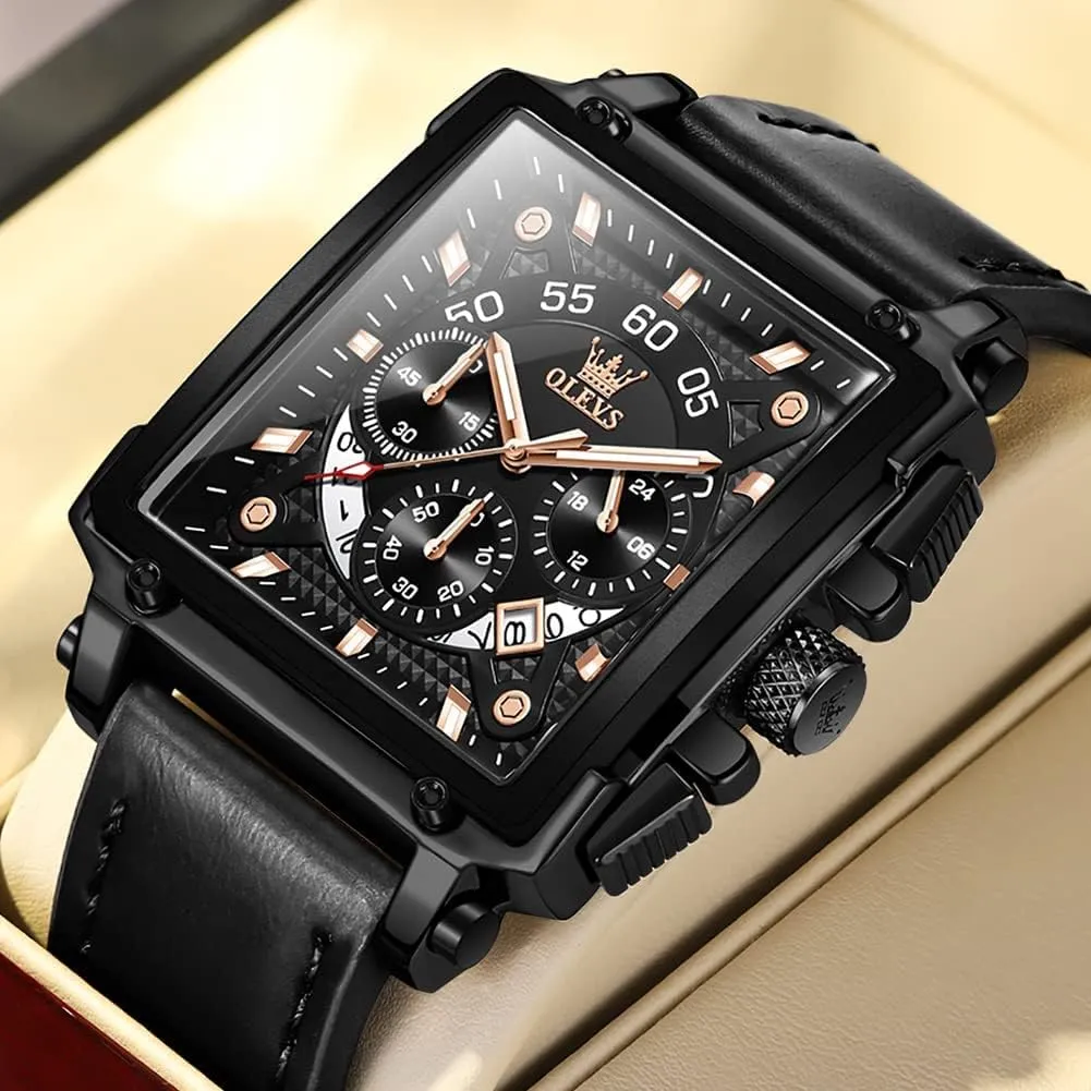 Wrist Watches OLEVS Watches for Men Quartz Chronograph Leather Fashion Dress Watch Date Waterproof Luminous Casual grind fist Square Business 