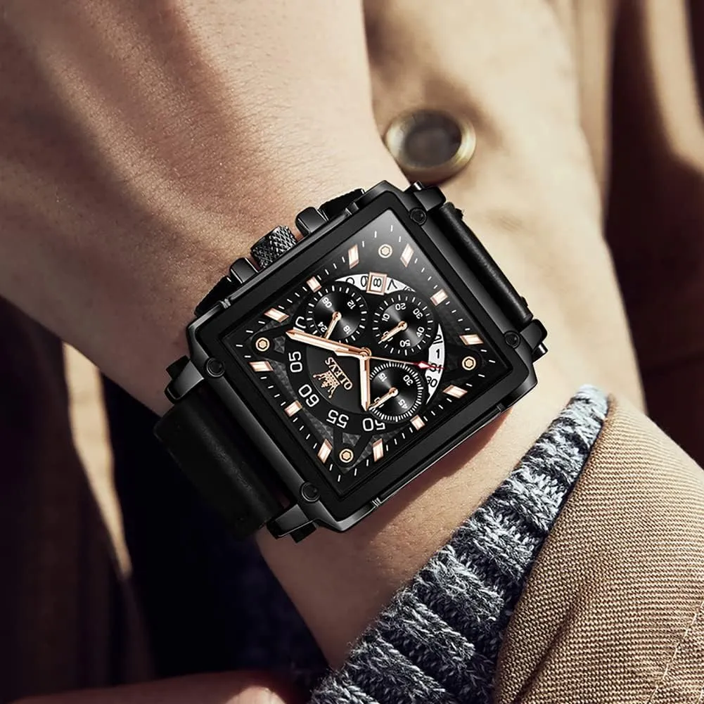 Wrist Watches OLEVS Watches for Men Quartz Chronograph Leather Fashion Dress Watch Date Waterproof Luminous Casual grind fist Square Business 
