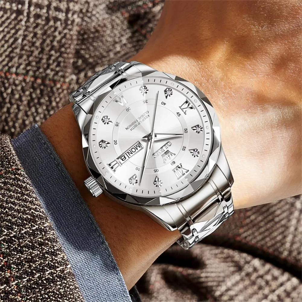 Wrist Watches Stainless Steel Waterproof Mens Dress Watch Casual Business Quartz Watch(Silver/Black/Blue/Gold Face) OLEVS Watches for Men Luxury stickpin justice Analog Big Face Mens Watches with Date Diamond Men's 
