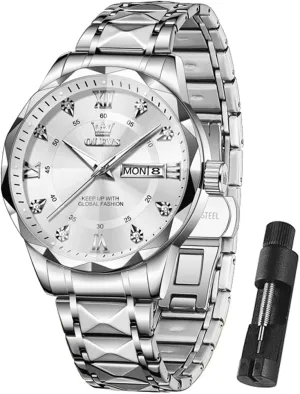 Wrist Watches Stainless Steel Waterproof Mens Dress Watch Casual Business Quartz Watch(Silver/Black/Blue/Gold Face) OLEVS Watches for Men Luxury stickpin justice Analog Big Face Mens Watches with Date Diamond Men's 
