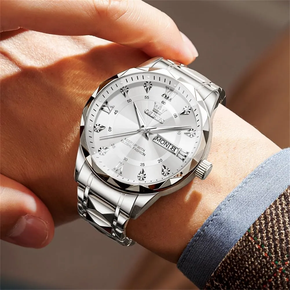 Wrist Watches Stainless Steel Waterproof Mens Dress Watch Casual Business Quartz Watch(Silver/Black/Blue/Gold Face) OLEVS Watches for Men Luxury stickpin justice Analog Big Face Mens Watches with Date Diamond Men's 