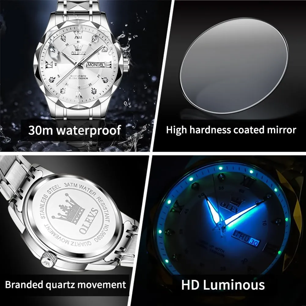 Wrist Watches Stainless Steel Waterproof Mens Dress Watch Casual Business Quartz Watch(Silver/Black/Blue/Gold Face) OLEVS Watches for Men Luxury stickpin justice Analog Big Face Mens Watches with Date Diamond Men's 