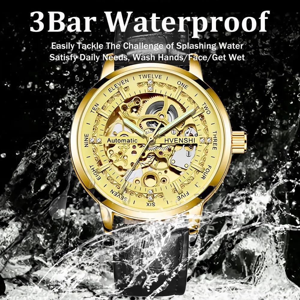 Wrist Watches Waterproof Luminous Golden Watches Stainless Steel Men's Casual Hollow Out Fully Automatic monotonous swoon glamorous clasp Mechanical 