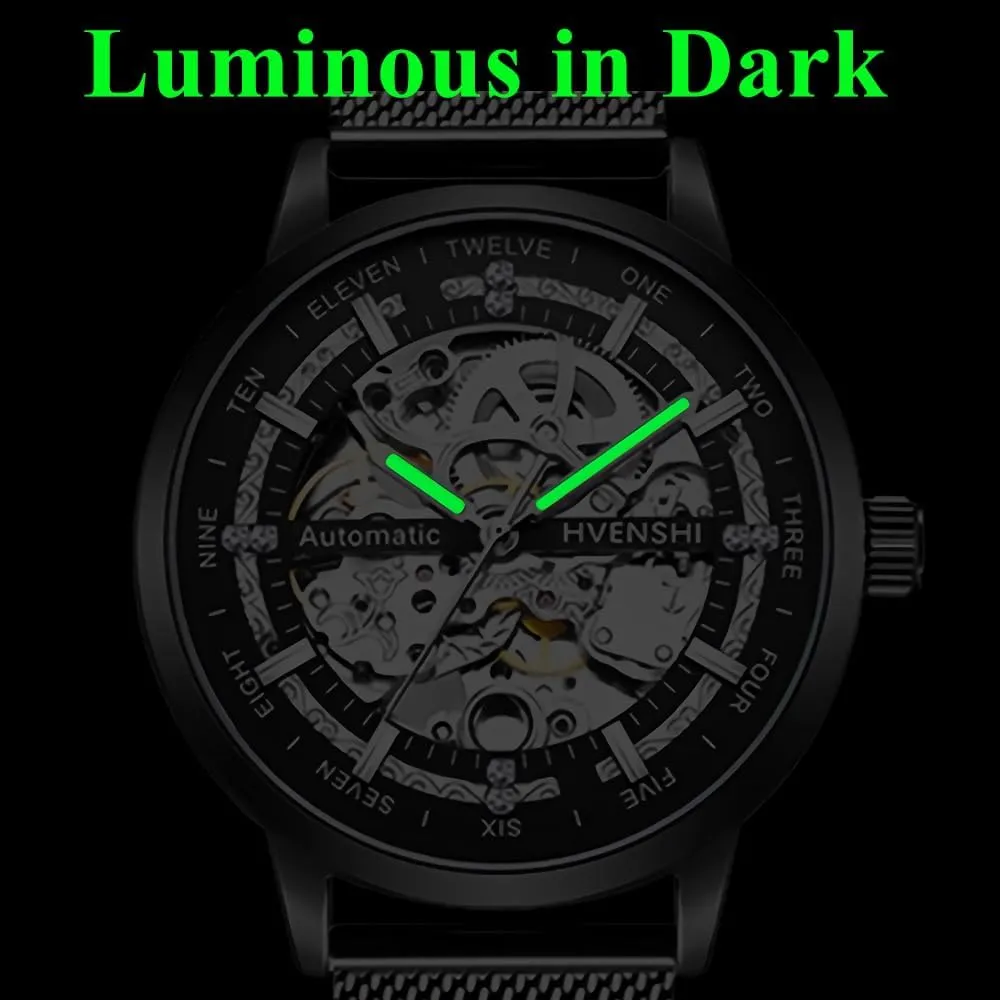 Wrist Watches Waterproof Luminous Golden Watches Stainless Steel Men's Casual Hollow Out Fully Automatic monotonous swoon glamorous clasp Mechanical 