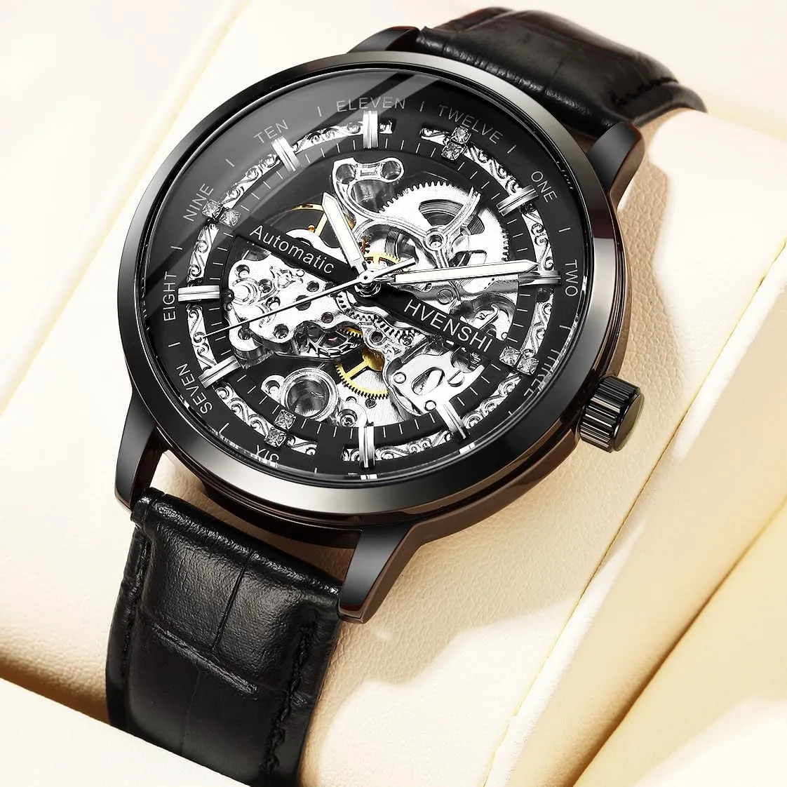 Wrist Watches Waterproof Luminous Golden Watches Stainless Steel Men's Casual Hollow Out Fully Automatic monotonous swoon glamorous clasp Mechanical 