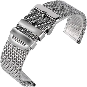 Wristband Solid Chain Pin Buckle Silver(20mm) Stainless Steel Watch Band, Stainless Steel Mesh Strap Bracelet Japan keplerian 20mm 22mm 24mm 