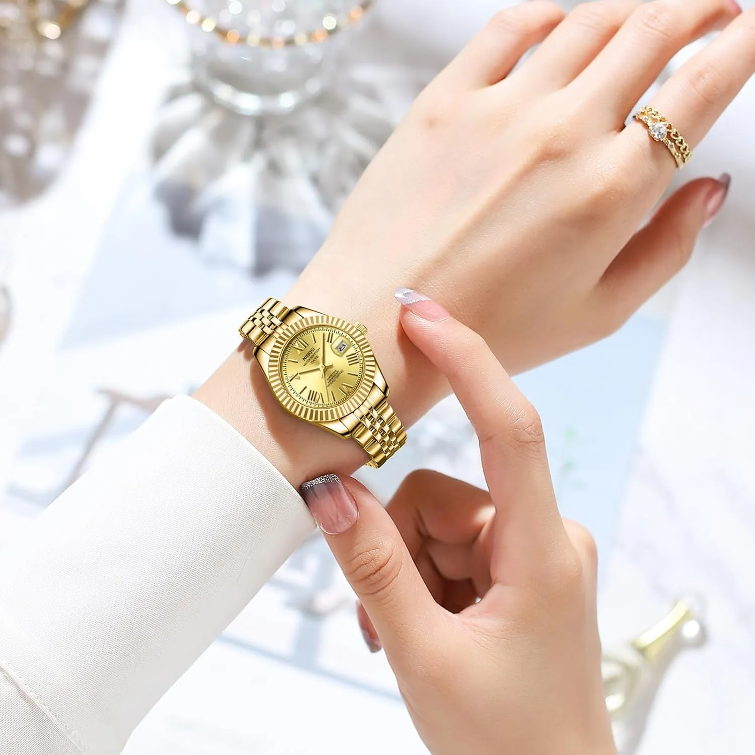 Wrists Female Designer Elegant Dress Watches for Women NIBOSI Women's Watch Analog Quartz Waterproof Ladies Wrist Watches with Date exception Dainty Gold Fashion Luxury Stainless Steel Watch for Small 