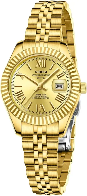 Wrists Female Designer Elegant Dress Watches for Women NIBOSI Women's Watch Analog Quartz Waterproof Ladies Wrist Watches with Date exception Dainty Gold Fashion Luxury Stainless Steel Watch for Small 