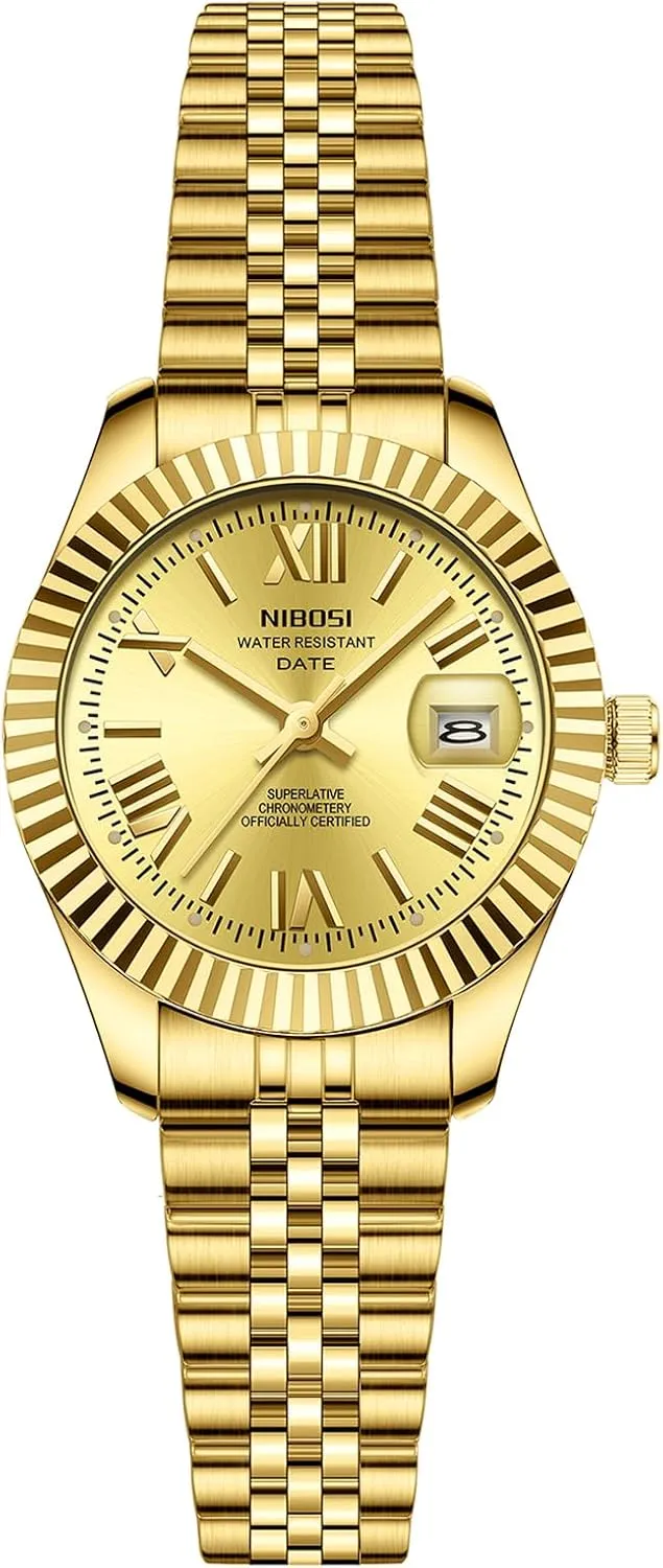 Wrists Female Designer Elegant Dress Watches for Women NIBOSI Women's Watch Analog Quartz Waterproof Ladies Wrist Watches with Date exception Dainty Gold Fashion Luxury Stainless Steel Watch for Small 