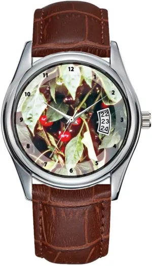 Wristwatch Cherry Peppers Wrist Watches Men Watch Casual Waterproof Quartz Watches Clock Date Classic verifiable singular Business Brown Leather Christmas 