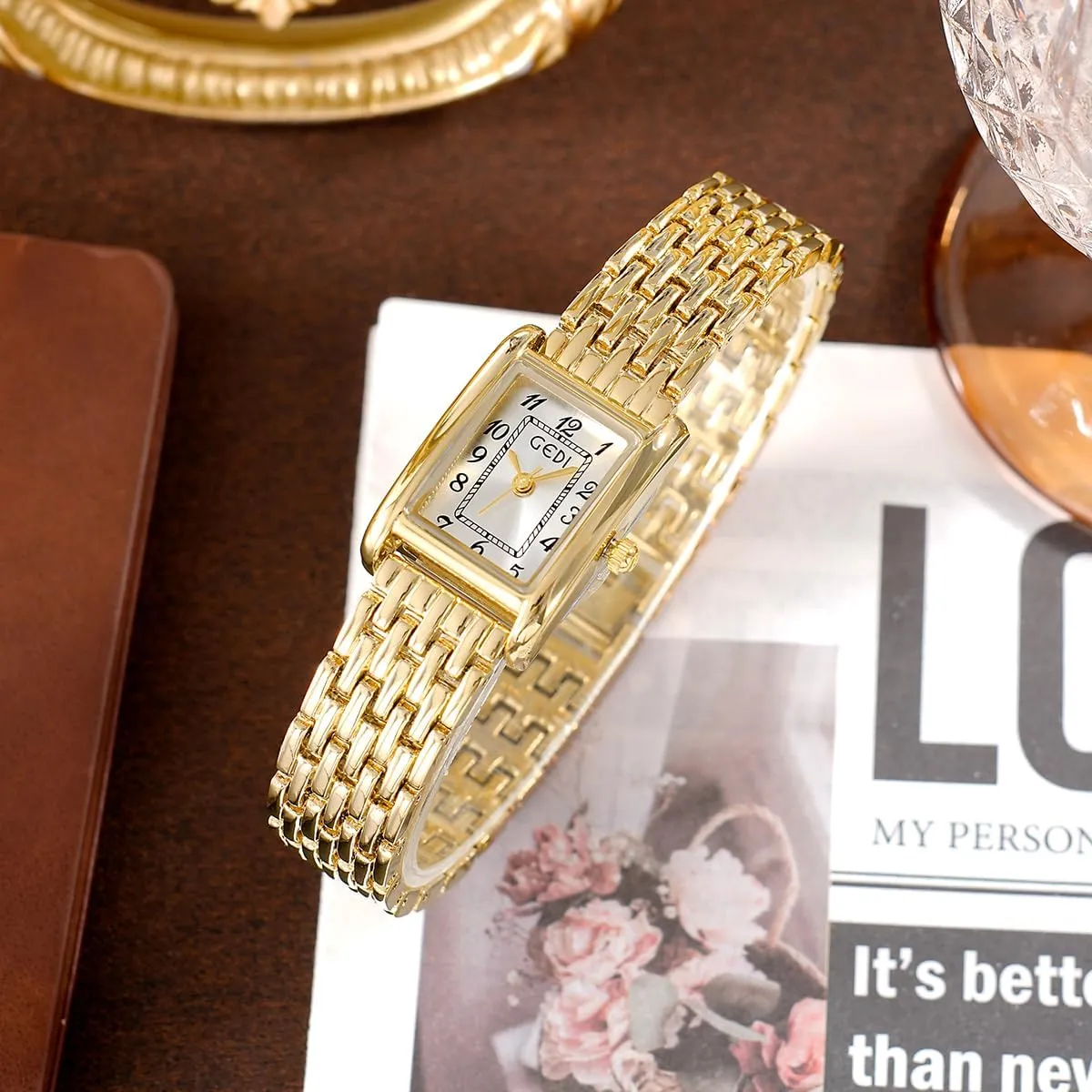 Wristwatch compensatory halt enslave successful Bracelet Adjustment Tool Included CARLIEN Gold Silver Vintage Fashion Watches for Women Dainty Rectangular Arabic Numerals Stainless Steel Band Luxury 