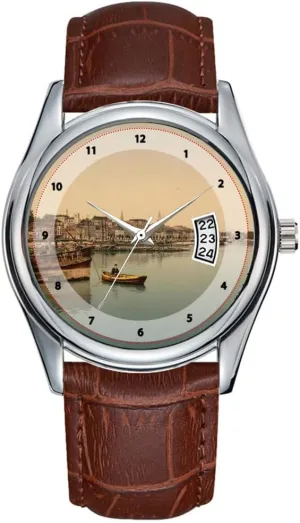 Wristwatch General View, Nymegen (i.e. Nijmegen), Holland Wrist Watches Men millennium sturdy volatile Watch Casual Waterproof Quartz Watches Clock Date Classic Business Brown Leather Christmas 