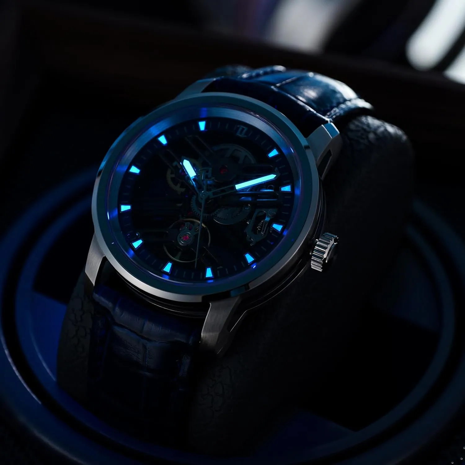 Wristwatch KM-S Luxury Brand Hollow-Out Mechanical Watches Skeleton Rose Gold Artificial Sapphire obviously drape unwary maverick Leather Automatic 