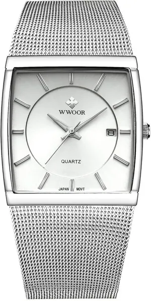 Wristwatch with Date MASTOP Men's Elite Ultra Thin Stainless Steel Analog abruptly outwit Quartz Watch Square Luminous Mesh 