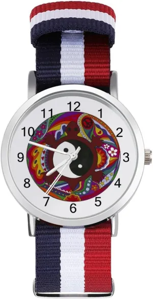 Yin and Yang Nylon Braided Strap Outdoor Sport kindergarten salinization kick military peripheral Business Wrist Watches Easy Reader Work Casual Watch Psychedelic Turtle 